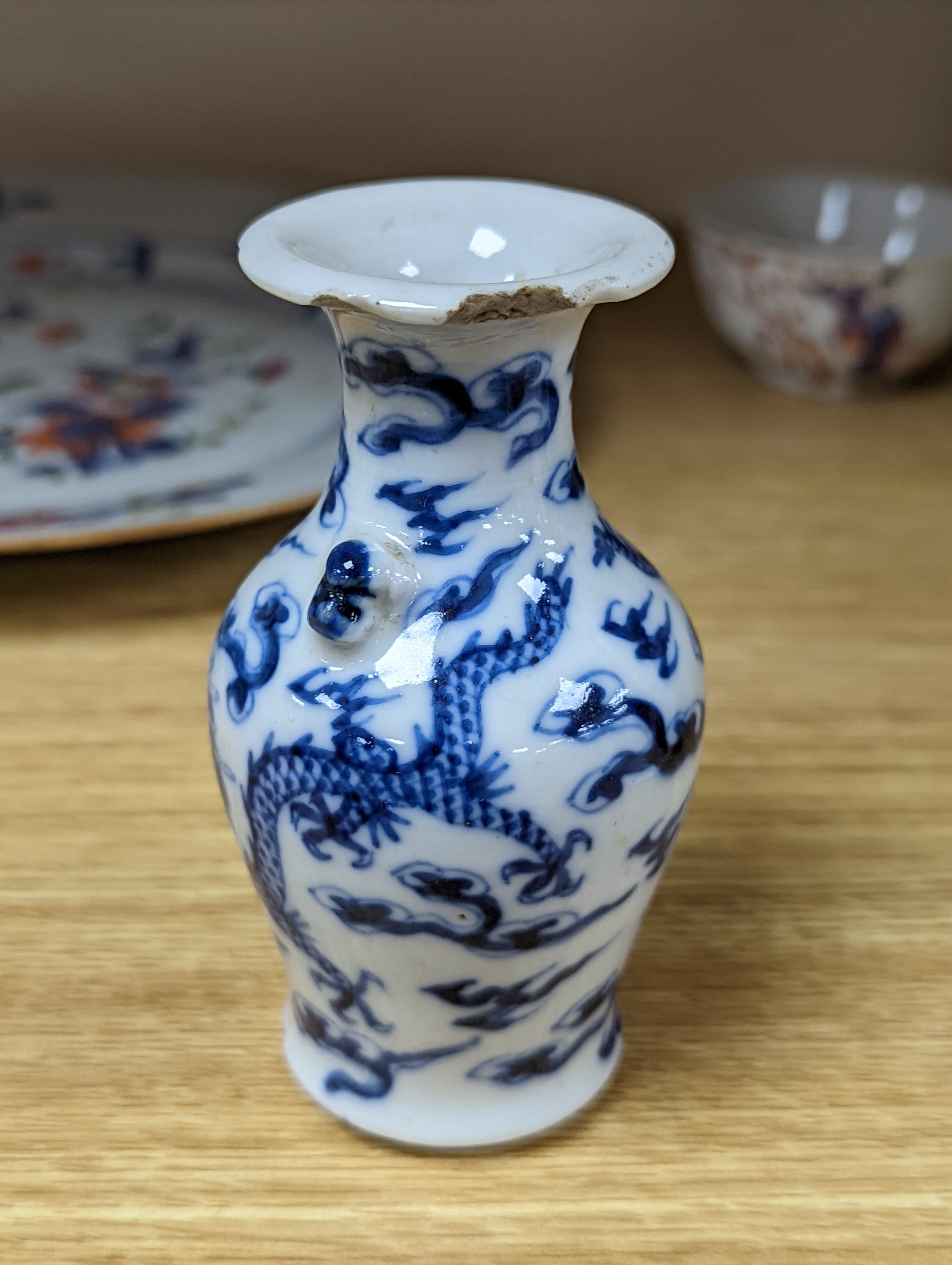 A collection of 19th and 20th century Chinese ceramics, tallest item jar and cover 15 cms high.